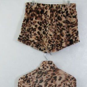 Juicy Couture Cheetah Print Pajama Set Med Leopard Fleece Short PJ's Lounge Wear